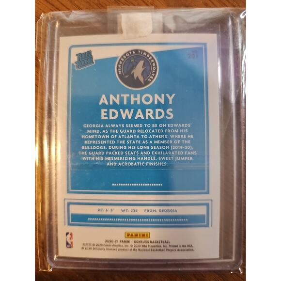 Anthony Edwards 2020-21 Panini Donruss #201 - Rated Rookie - Yellow Flood (RC) - Picture 2 of 2